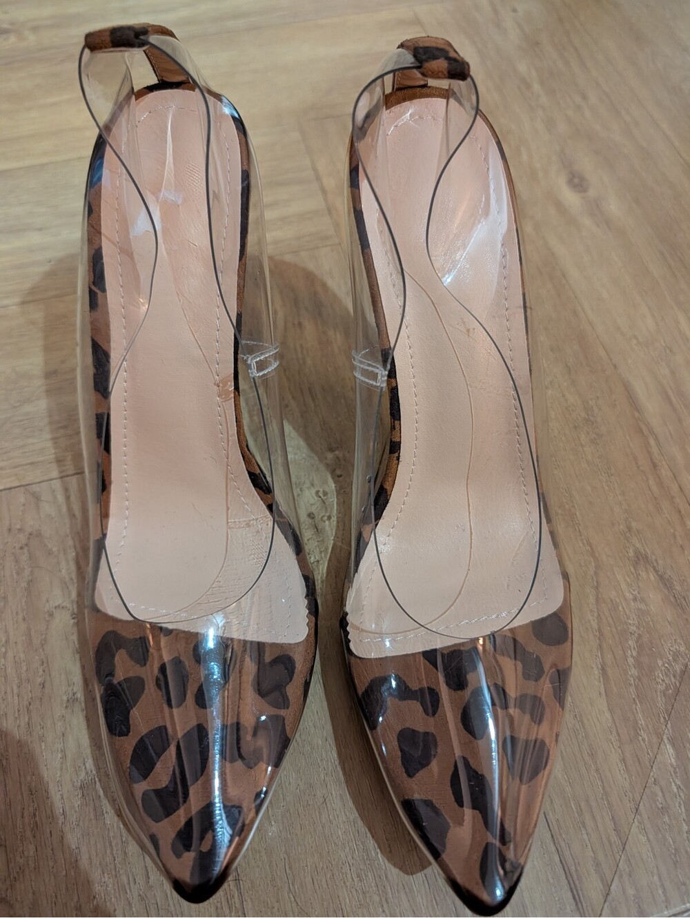 Leopard Print Clear Panel High Heel Pumps Size 41